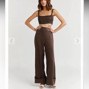 NWT DISSH CLEO DARK CHOC LINEN PANT